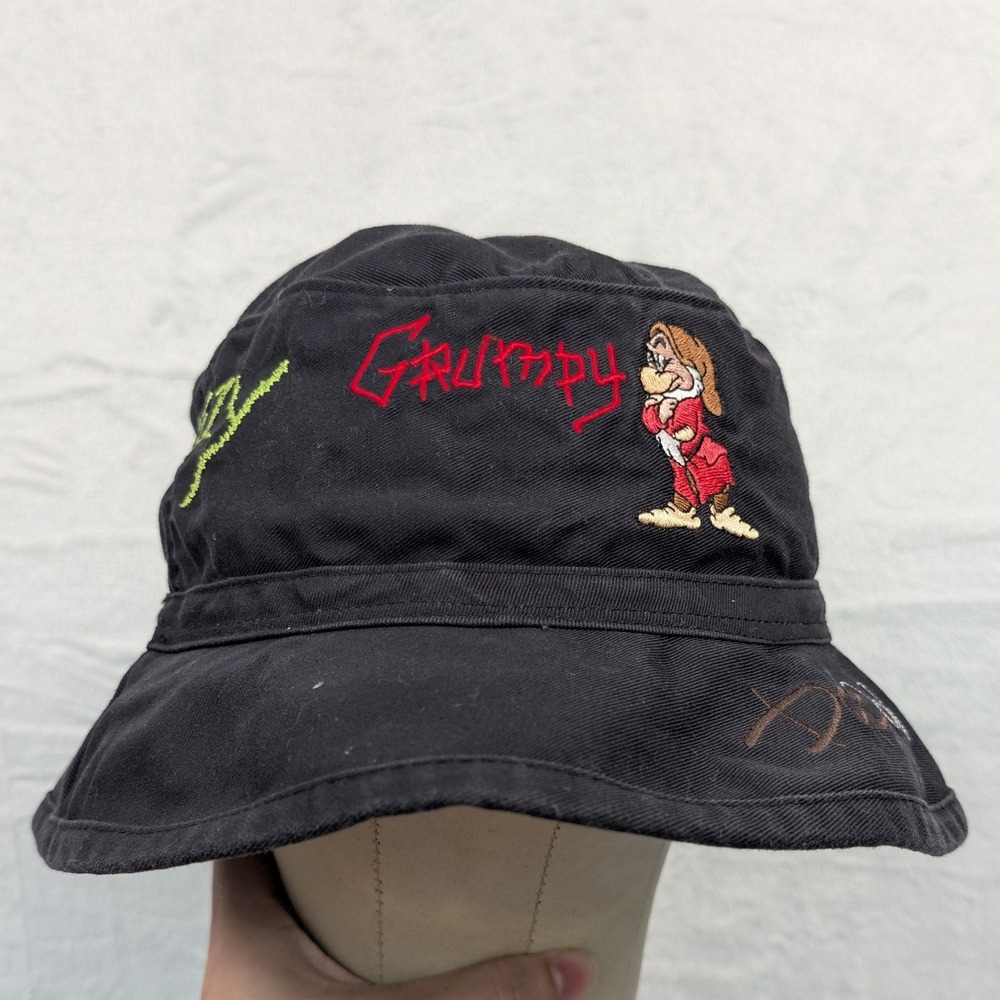 VTG Disney Snow White Bucket Hat Men's OSFA Black Seven Dwarfs Embroidered 90s